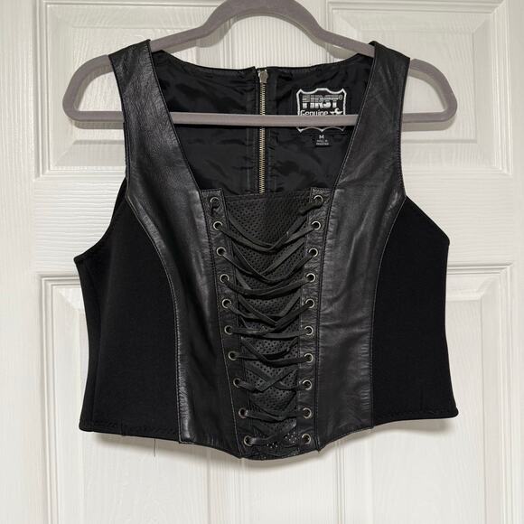 First Genuine Leather Women's Black Lace Up Corset Vest Size Medium - Picture 1 of 12